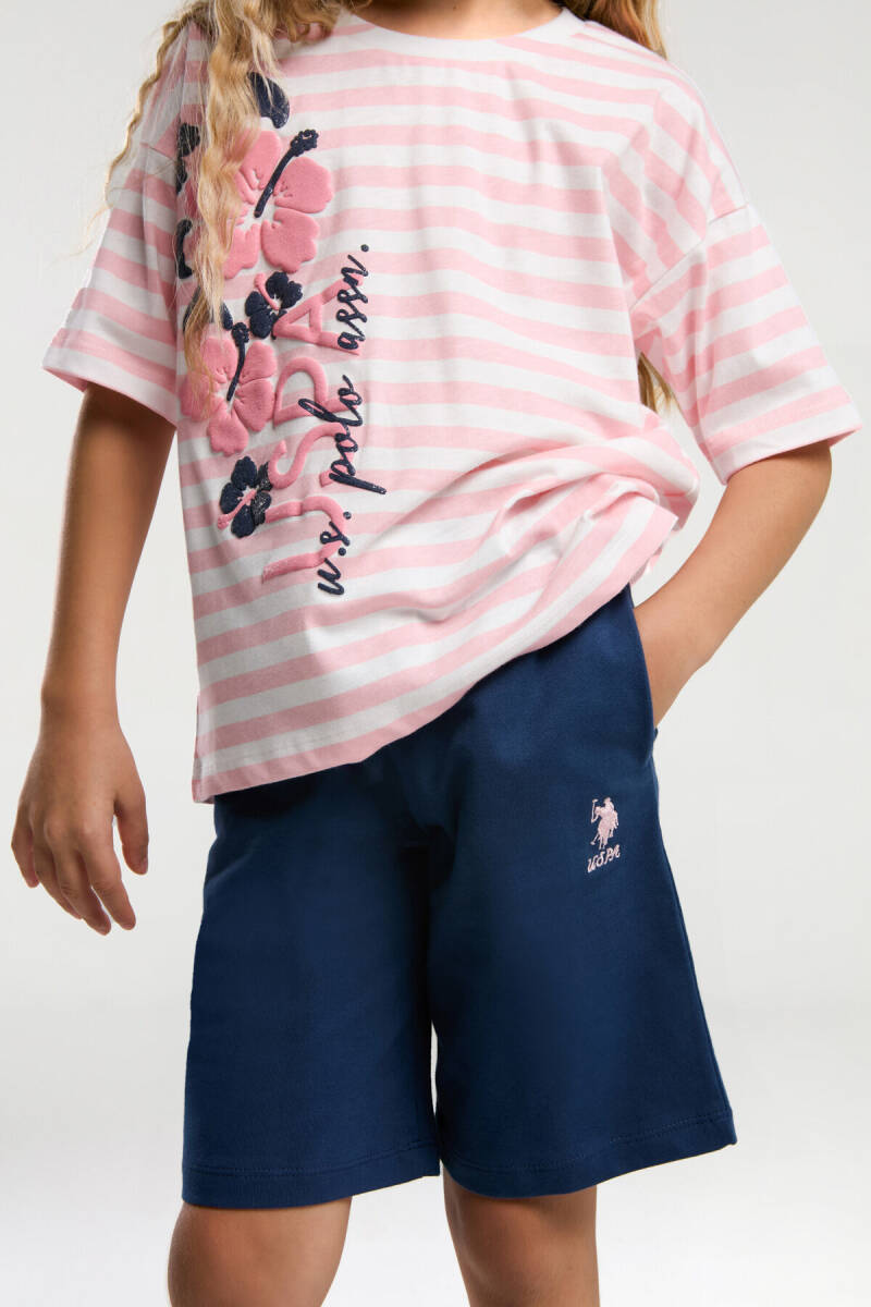 U.S. Polo Assn. Kız Çocuk Bisiklet Yaka Pigment Baskılı Yazlık Regular Fit Pembe Bermuda Takım US2074-C-V2 - 4