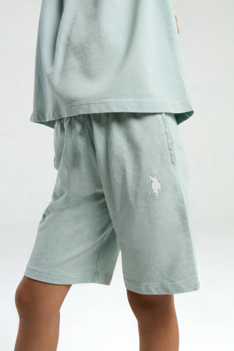 U.S. Polo Assn. Kız Çocuk Pamuklu Bisiklet Yaka Sargı Nakışlı Yazlık Regular Fit Yeşil Bermuda Takım US2089-C-V1 - 4