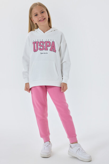 U.S. Polo Assn. Kız Çocuk Kapüşonlu Pigment Baskılı Kışlık Regular Fit Beyaz Eşofman Takımı US1601-C-V3 - 2