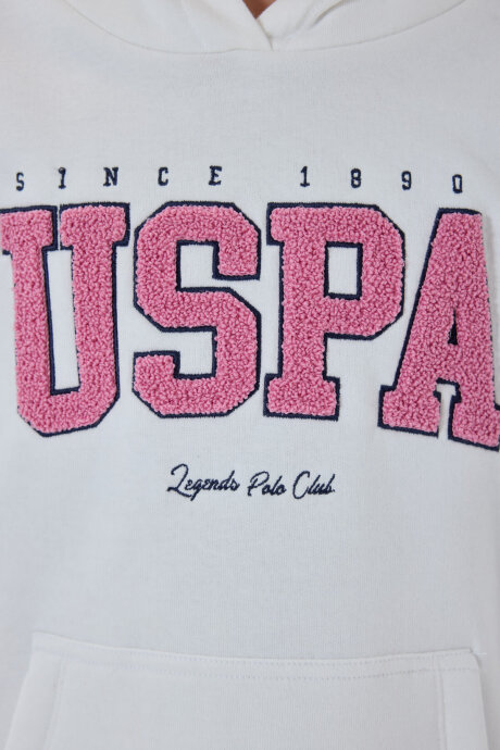 U.S. Polo Assn. Kız Çocuk Kapüşonlu Pigment Baskılı Kışlık Regular Fit Beyaz Eşofman Takımı US1601-C-V3 - 3