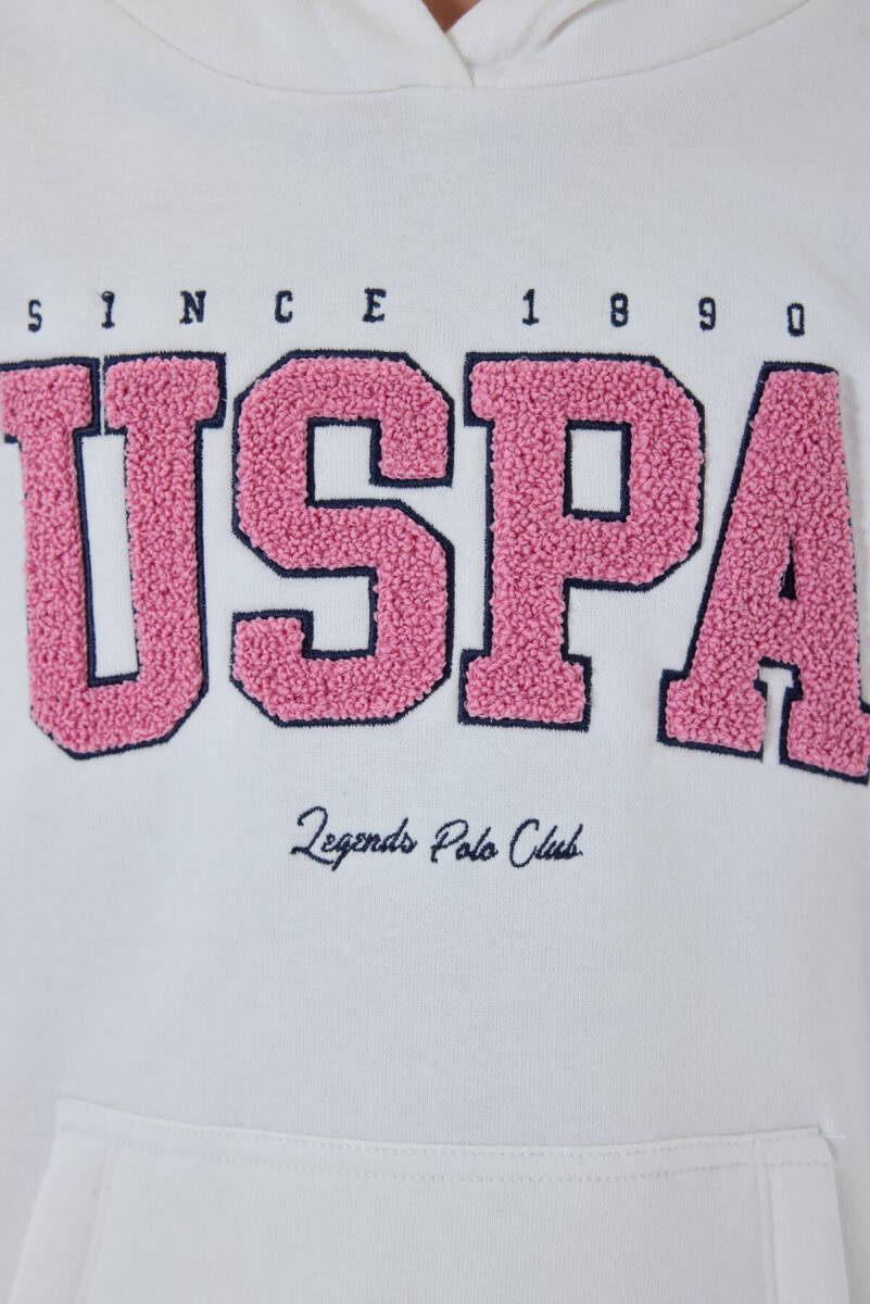 U.S. Polo Assn. Kız Çocuk Kapüşonlu Pigment Baskılı Kışlık Regular Fit Beyaz Eşofman Takımı US1601-C-V3 - 3