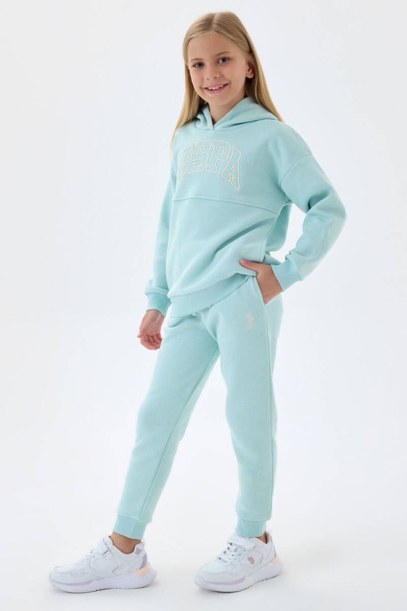 U.S. Polo Assn. Kız Çocuk Pamuklu Kapüşonlu Pigment Baskılı Kışlık Regular Fit Yeşil Eşofman Takımı US1205-C-V10 - 5