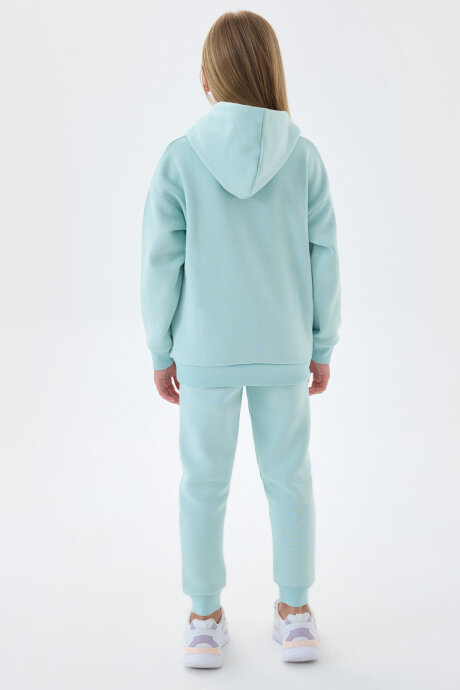 U.S. Polo Assn. Kız Çocuk Pamuklu Kapüşonlu Pigment Baskılı Kışlık Regular Fit Yeşil Eşofman Takımı US1205-C-V10 - 3