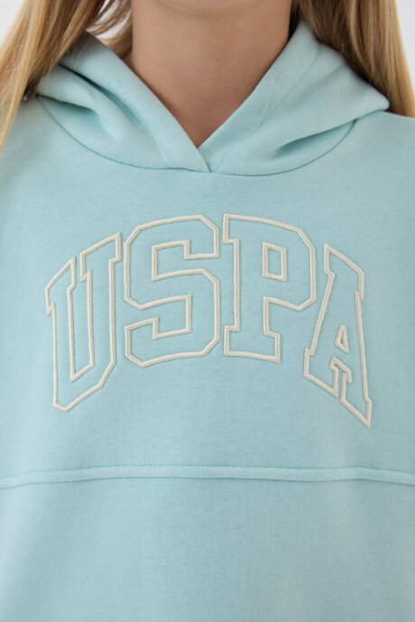 U.S. Polo Assn. Kız Çocuk Pamuklu Kapüşonlu Pigment Baskılı Kışlık Regular Fit Yeşil Eşofman Takımı US1205-C-V10 - 4