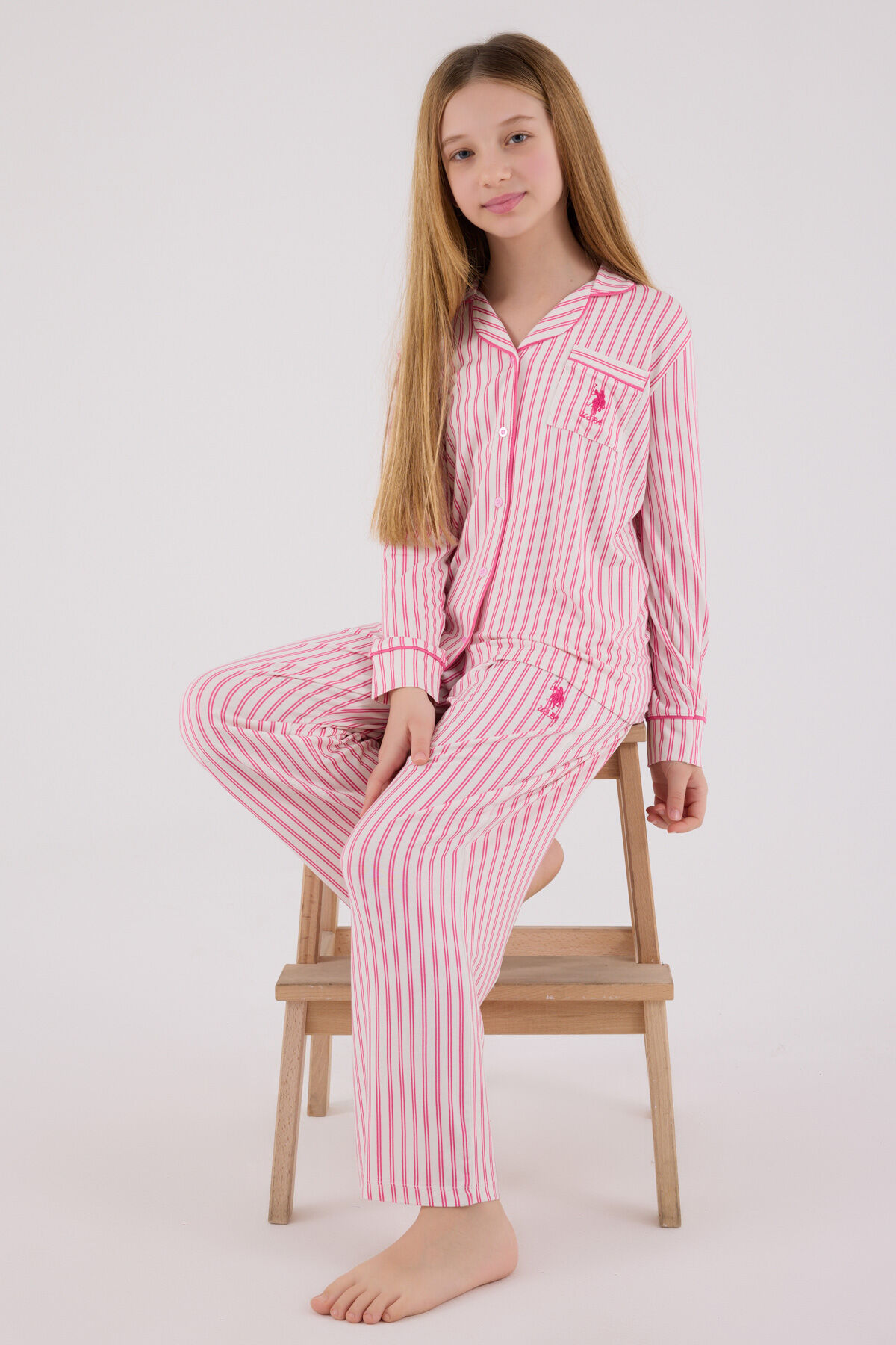 U.S. Polo Assn Kız Çocuk Bordo Gömlek Pijama Takımı