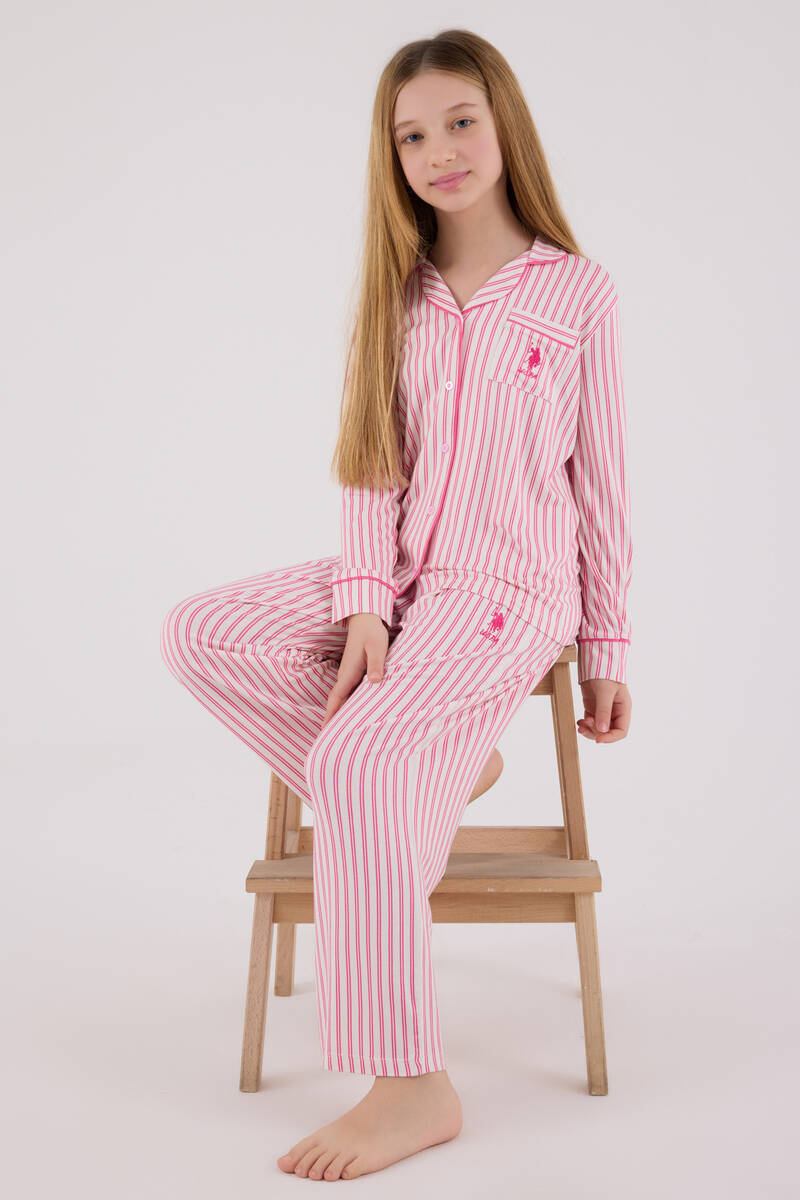 U.S. Polo Assn Kız Çocuk Bordo Gömlek Pijama Takımı
