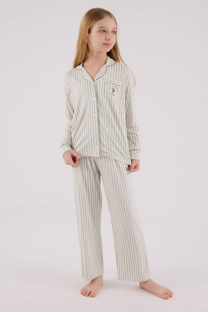 U.S. Polo Assn. Kız Çocuk Pamuklu Kışlık Regular Fit Yeşil Pijama Takımı US2326-C-V2 - 2
