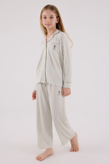 U.S. Polo Assn. Kız Çocuk Pamuklu Kışlık Regular Fit Yeşil Pijama Takımı US2326-C-V2 - 3
