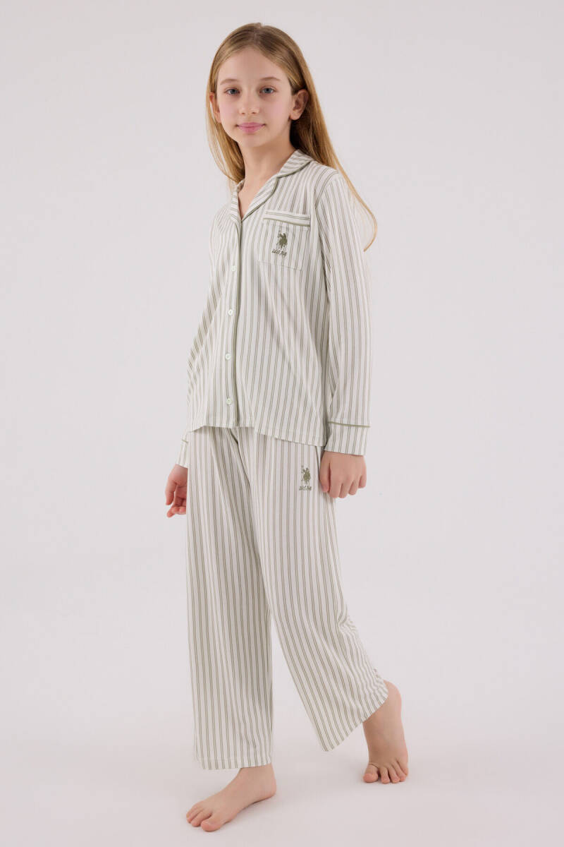 U.S. Polo Assn. Kız Çocuk Pamuklu Kışlık Regular Fit Yeşil Pijama Takımı US2326-C-V2 - 3