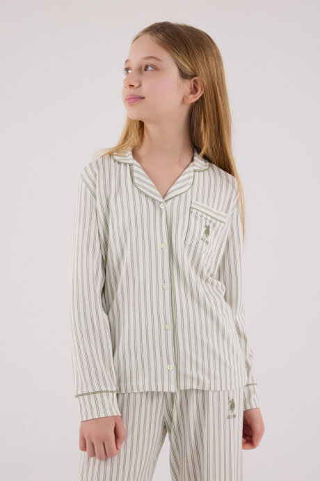 U.S. Polo Assn. Kız Çocuk Pamuklu Kışlık Regular Fit Yeşil Pijama Takımı US2326-C-V2 - 4