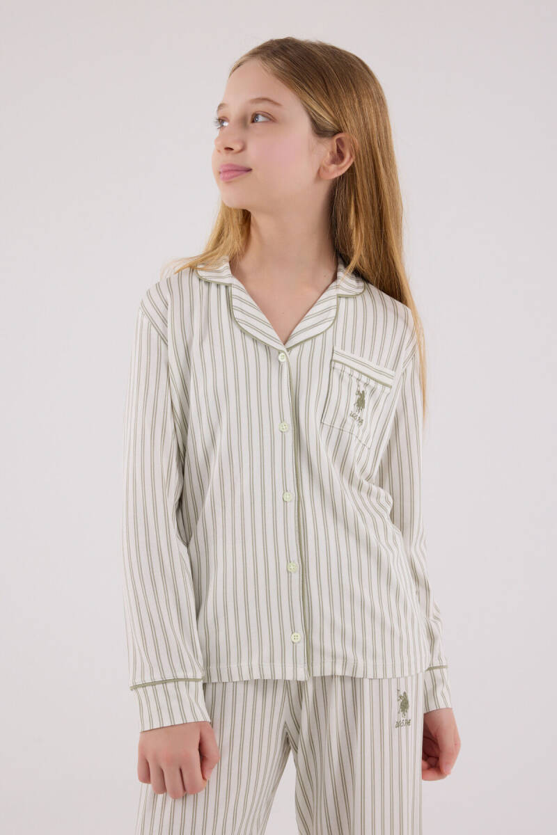 U.S. Polo Assn. Kız Çocuk Pamuklu Kışlık Regular Fit Yeşil Pijama Takımı US2326-C-V2 - 4