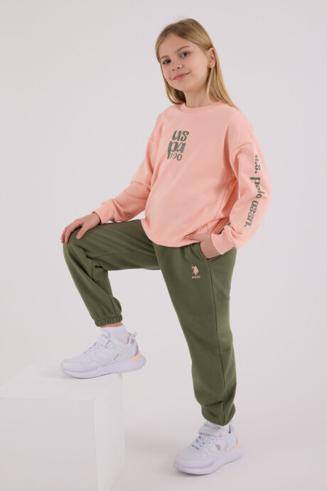 U.S. Polo Assn. Kız Çocuk Pamuklu Kışlık Regular Fit Turuncu Eşofman Takımı US2308-C-V2 - 2