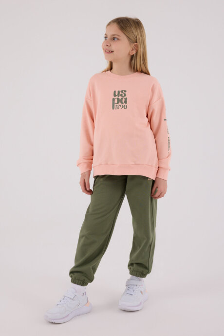 U.S. Polo Assn. Kız Çocuk Pamuklu Kışlık Regular Fit Turuncu Eşofman Takımı US2308-C-V2 - 3