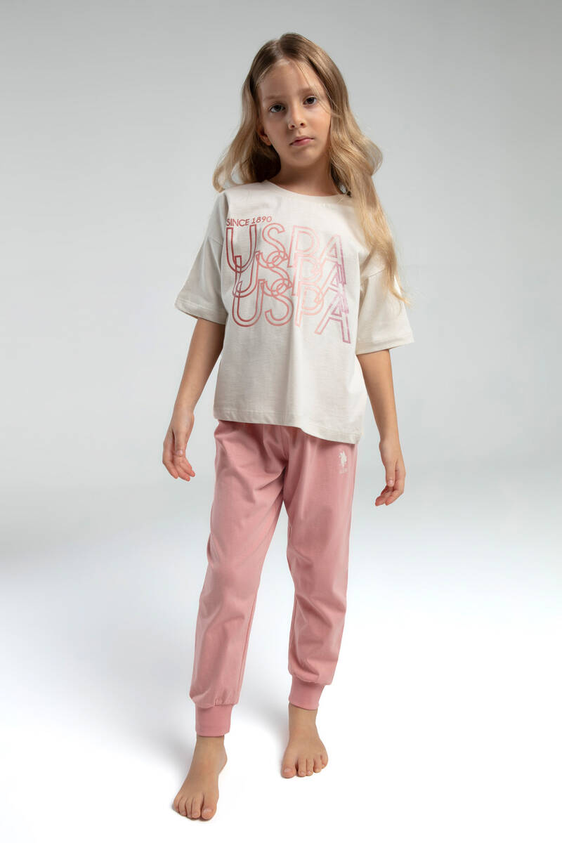 U.S. Polo Assn. Kız Çocuk Krem Kısa Kol Pijama Takım