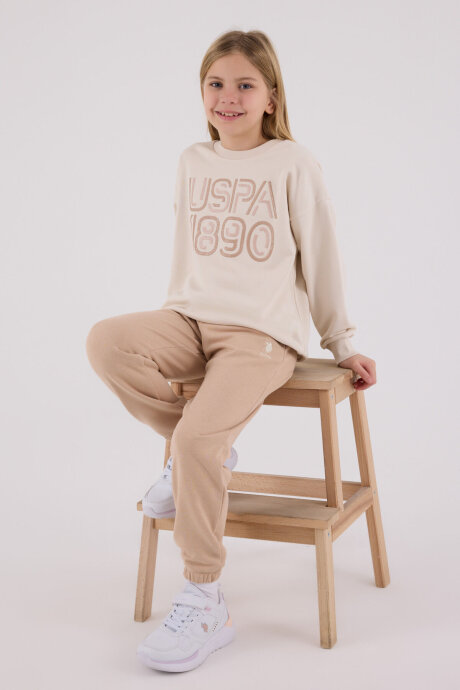 U.S. Polo Assn. Kız Çocuk Pamuklu Kışlık Regular Fit Krem Eşofman Takımı US2311-C-V2 - 2