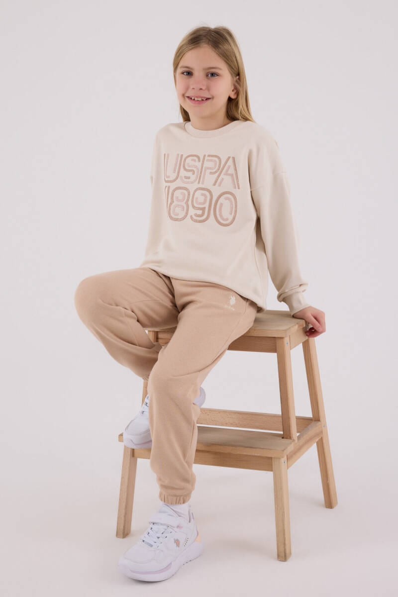 U.S. Polo Assn. Kız Çocuk Pamuklu Kışlık Regular Fit Krem Eşofman Takımı US2311-C-V2 - 2