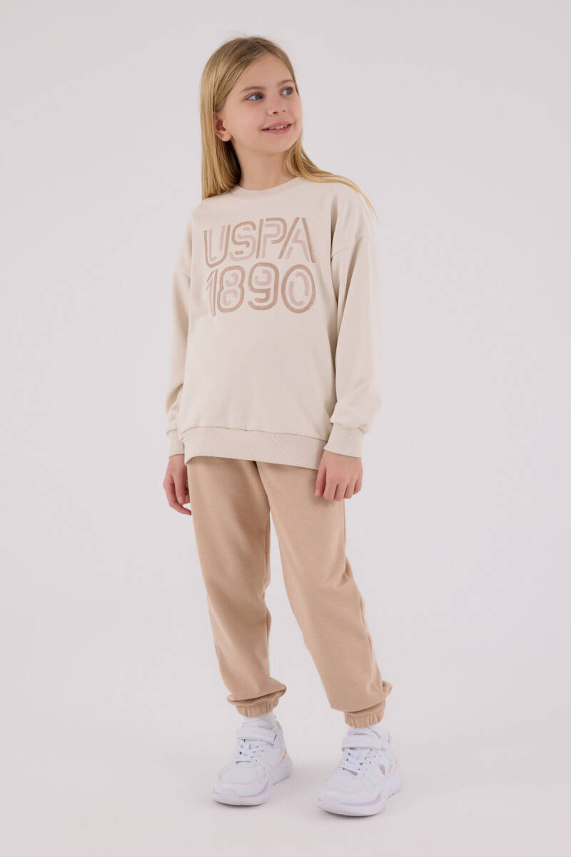 U.S. Polo Assn. Kız Çocuk Pamuklu Kışlık Regular Fit Krem Eşofman Takımı US2311-C-V2 - 3