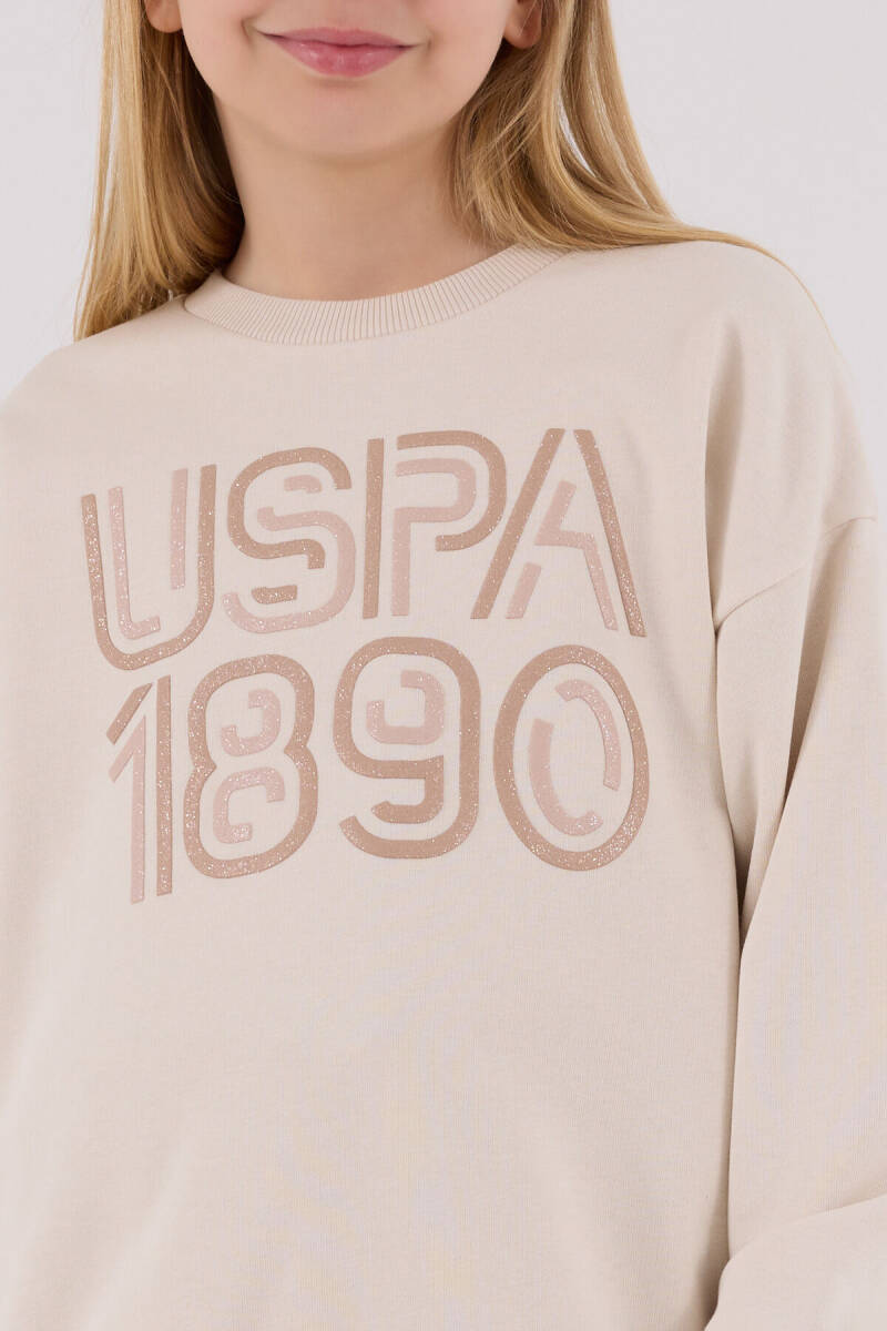 U.S. Polo Assn. Kız Çocuk Pamuklu Kışlık Regular Fit Krem Eşofman Takımı US2311-C-V2 - 4