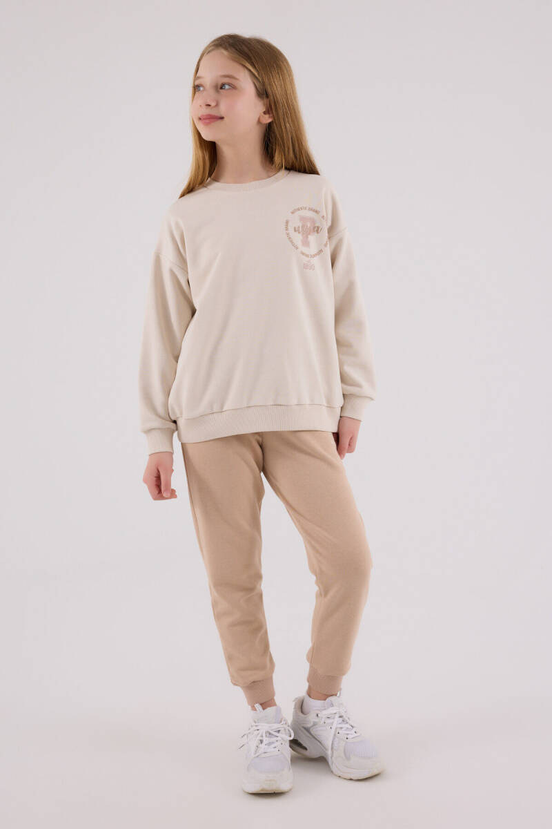 U.S. Polo Assn. Kız Çocuk Pamuklu Kışlık Regular Fit Krem Eşofman Takımı US2313-C-V2 - 3