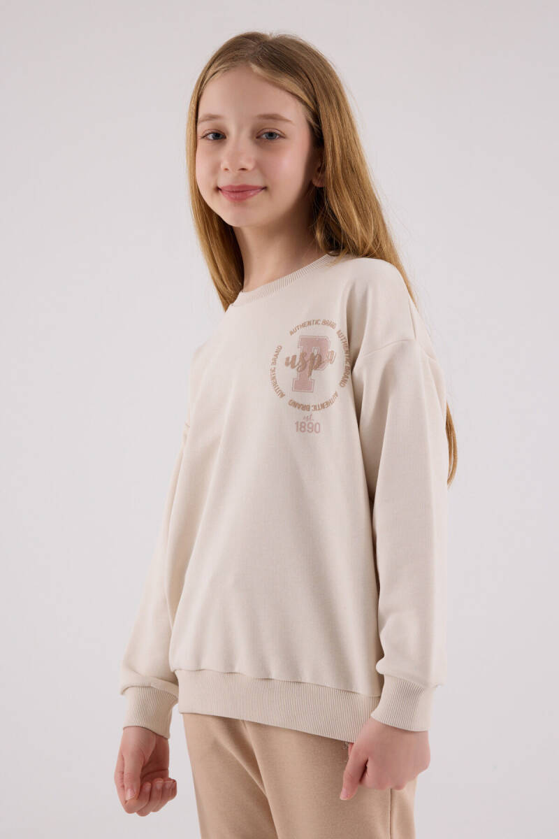 U.S. Polo Assn. Kız Çocuk Pamuklu Kışlık Regular Fit Krem Eşofman Takımı US2313-C-V2 - 4