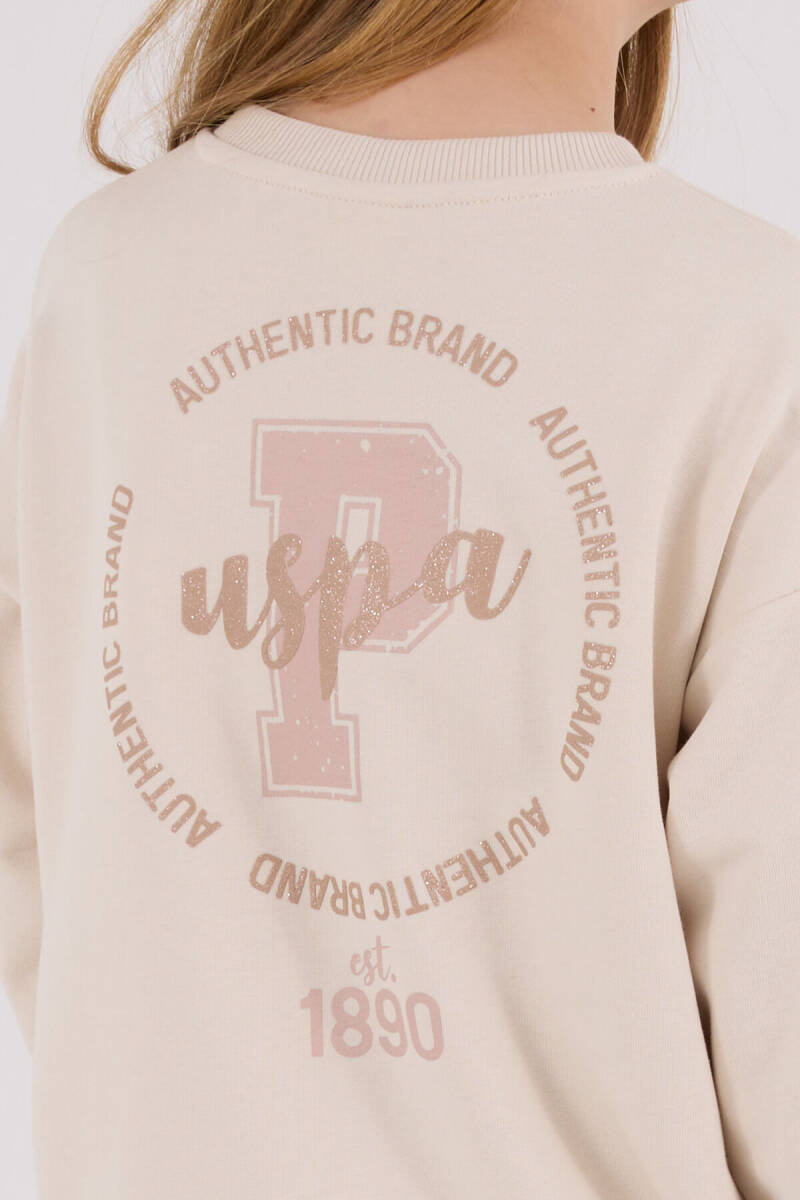 U.S. Polo Assn. Kız Çocuk Pamuklu Kışlık Regular Fit Krem Eşofman Takımı US2313-C-V2 - 6