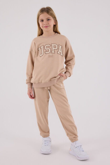 U.S. Polo Assn. Kız Çocuk Pamuklu Kışlık Regular Fit Kahverengi Eşofman Takımı US2312-C-V2 
