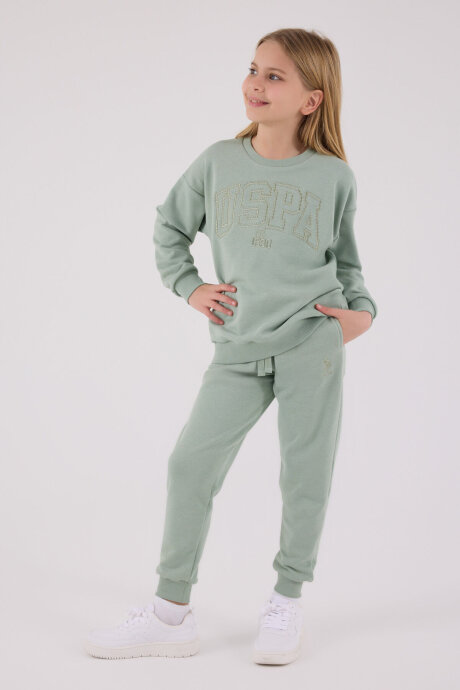 U.S. Polo Assn. Kız Çocuk Pamuklu Kışlık Regular Fit Yeşil Eşofman Takımı US2305-C-V2 - 2