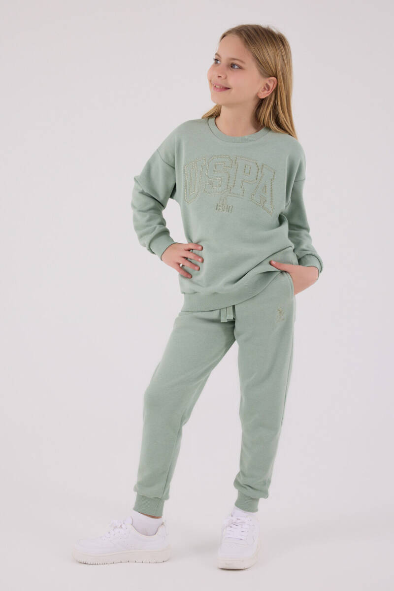 U.S. Polo Assn. Kız Çocuk Pamuklu Kışlık Regular Fit Yeşil Eşofman Takımı US2305-C-V2 - 2