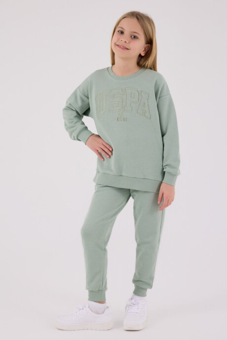 U.S. Polo Assn. Kız Çocuk Pamuklu Kışlık Regular Fit Yeşil Eşofman Takımı US2305-C-V2 - 3