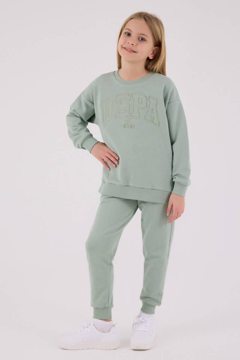 U.S. Polo Assn. Kız Çocuk Pamuklu Kışlık Regular Fit Yeşil Eşofman Takımı US2305-C-V2 - 3