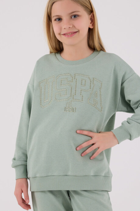 U.S. Polo Assn. Kız Çocuk Pamuklu Kışlık Regular Fit Yeşil Eşofman Takımı US2305-C-V2 - 4