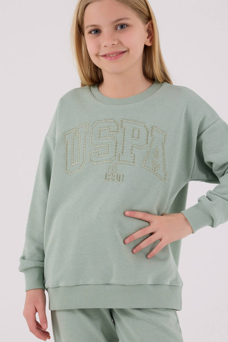 U.S. Polo Assn. Kız Çocuk Pamuklu Kışlık Regular Fit Yeşil Eşofman Takımı US2305-C-V2 - 4