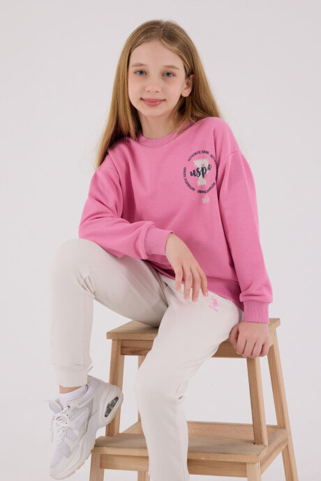 U.S. Polo Assn. Kız Çocuk Pamuklu Kışlık Regular Fit Pembe Eşofman Takımı US2313-C-V1 