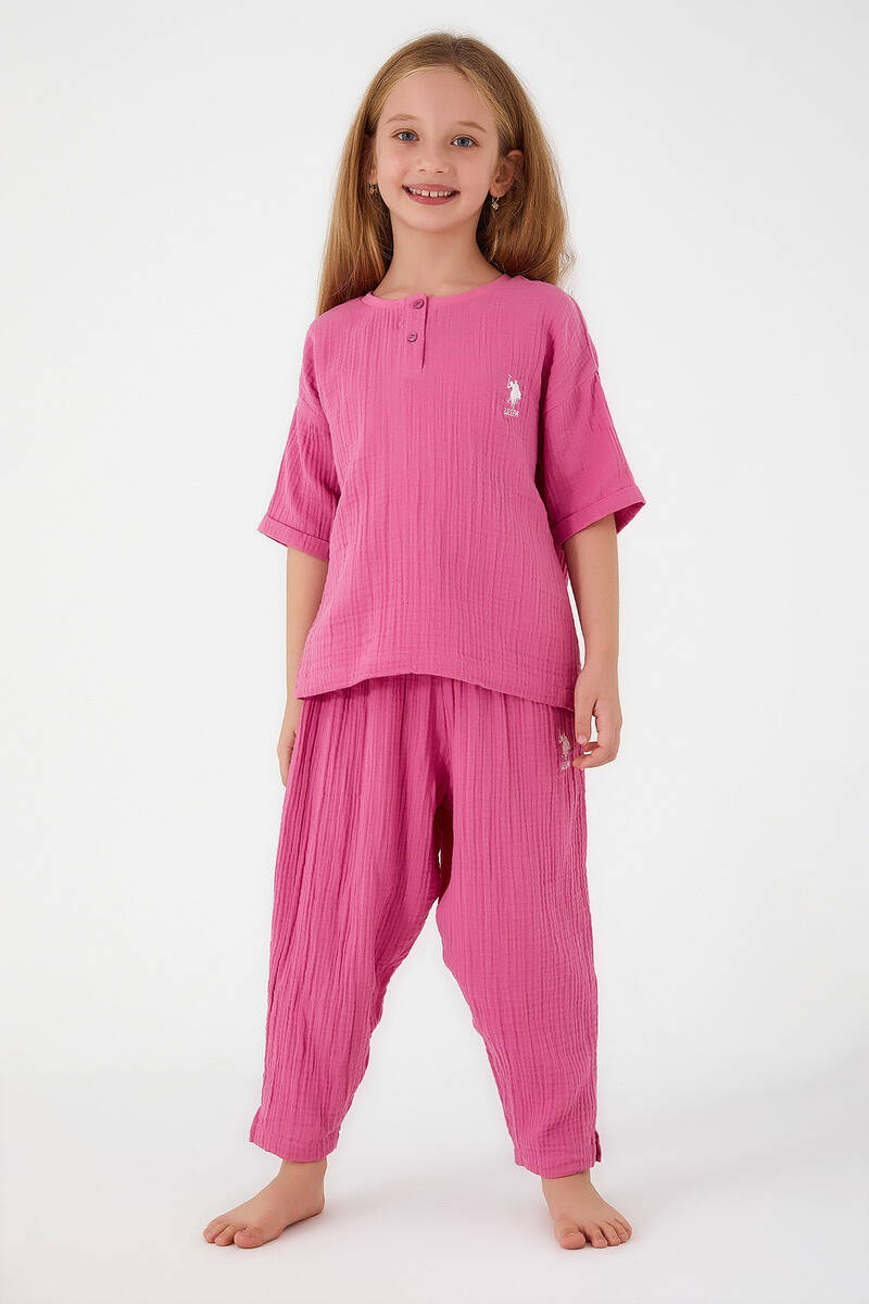 U.S. Polo Assn Thin Strip Fuşya Kız Çocuk Kısa Kol Pijama Takım