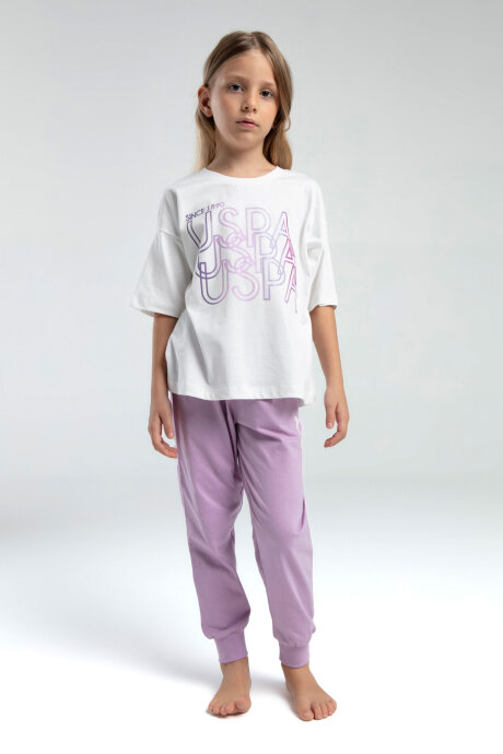 U.S. Polo Assn. Kız Çocuk Bisiklet Yaka Pigment Baskılı Yazlık Regular Fit Krem Pijama Takımı US2063-C-V1
