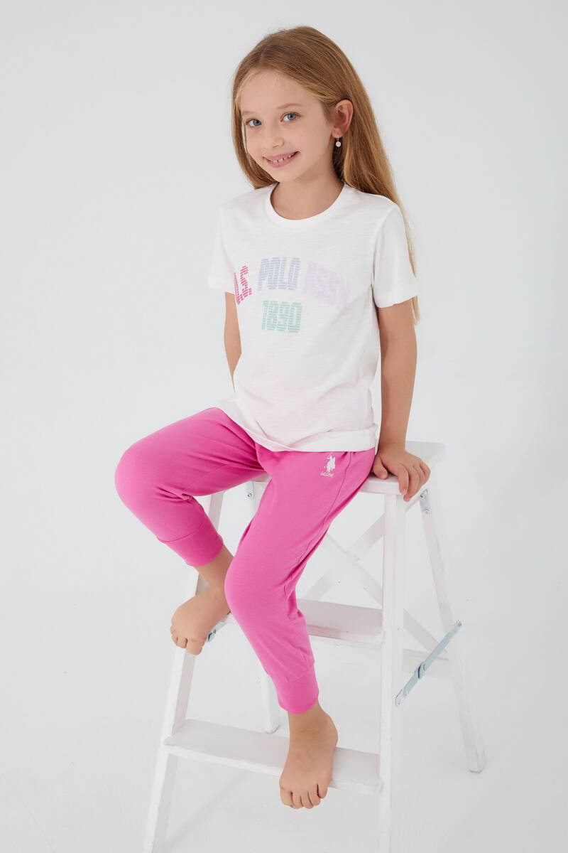 U.S. Polo Assn Bead Detail Krem Kız Çocuk Kısa Kol Pijama Takım