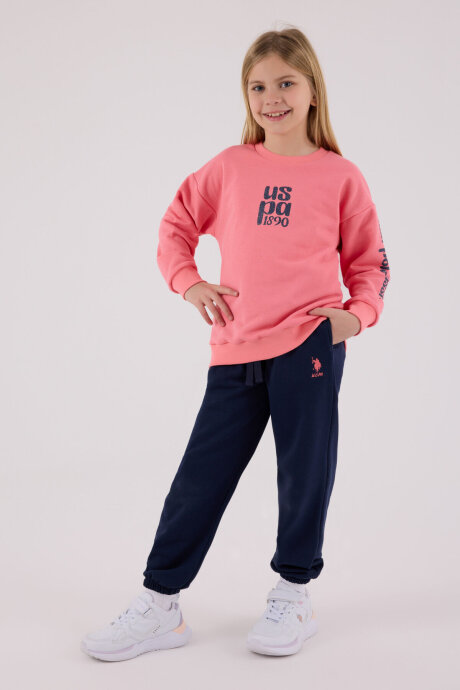 U.S. Polo Assn. Kız Çocuk Pamuklu Kışlık Regular Fit Pembe Eşofman Takımı US2308-C-V1 - 2