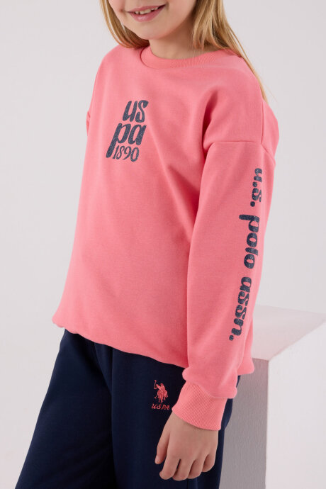 U.S. Polo Assn. Kız Çocuk Pamuklu Kışlık Regular Fit Pembe Eşofman Takımı US2308-C-V1 - 4