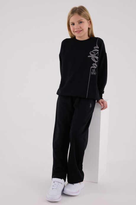 U.S. Polo Assn. Kız Çocuk Pamuklu Kışlık Regular Fit Siyah Eşofman Takımı US2304-C-V4 - 2