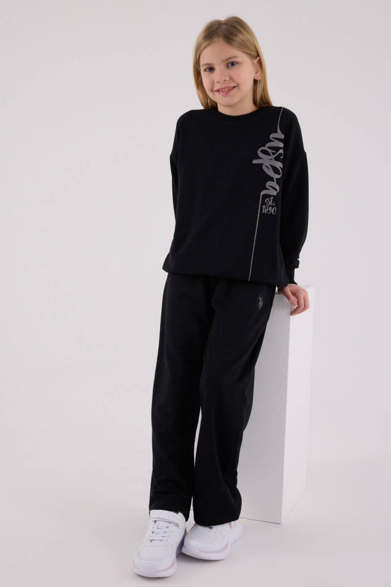 U.S. Polo Assn. Kız Çocuk Pamuklu Kışlık Regular Fit Siyah Eşofman Takımı US2304-C-V4 - 2