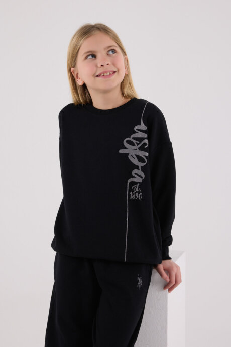 U.S. Polo Assn. Kız Çocuk Pamuklu Kışlık Regular Fit Siyah Eşofman Takımı US2304-C-V4 - 4