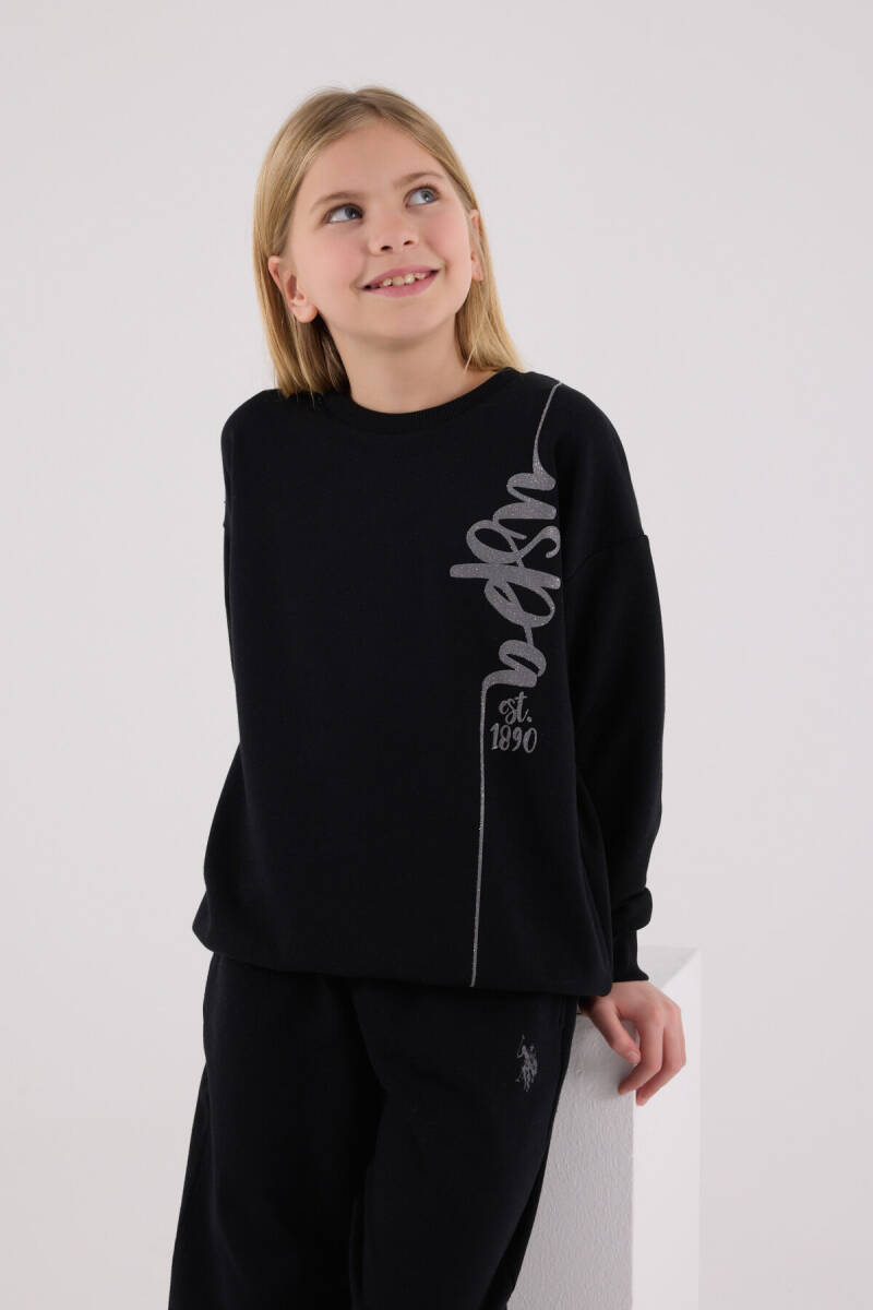 U.S. Polo Assn. Kız Çocuk Pamuklu Kışlık Regular Fit Siyah Eşofman Takımı US2304-C-V4 - 4