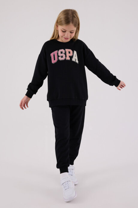 U.S. Polo Assn. Kız Çocuk Pamuklu Kışlık Regular Fit Siyah Eşofman Takımı US2306-C-V2 - 3