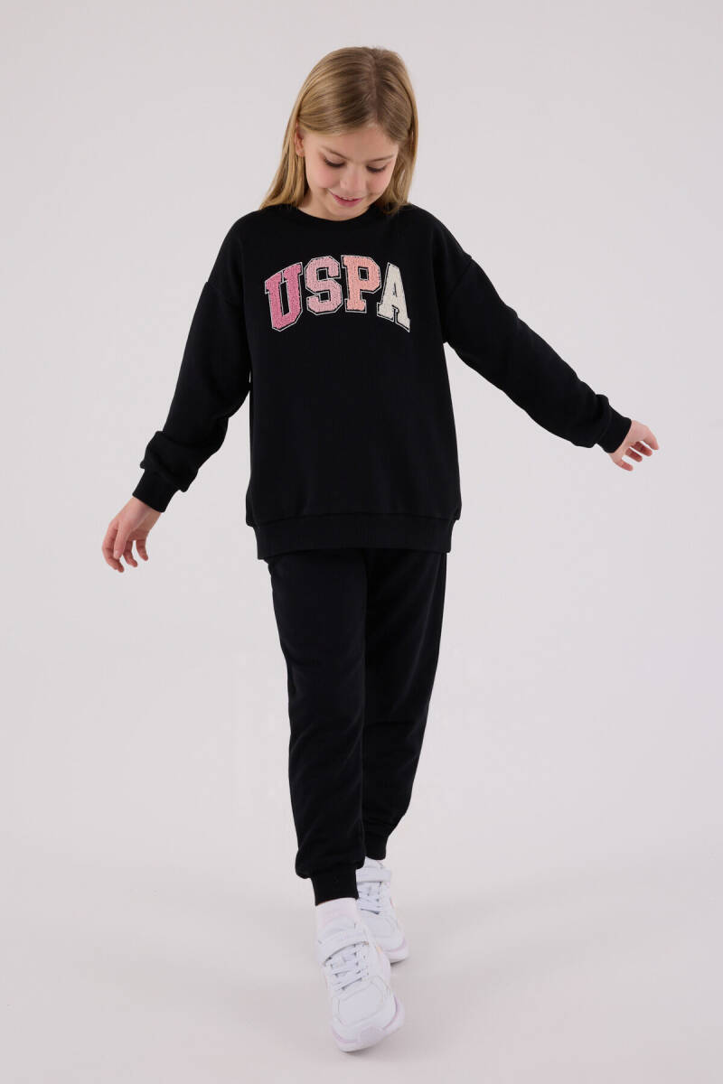 U.S. Polo Assn. Kız Çocuk Pamuklu Kışlık Regular Fit Siyah Eşofman Takımı US2306-C-V2 - 3