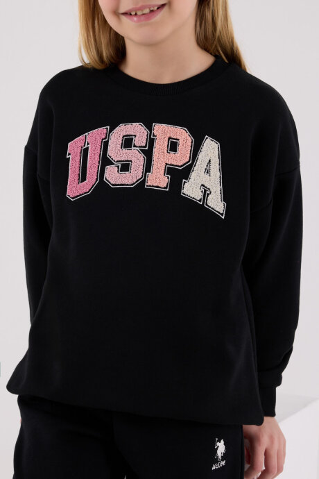U.S. Polo Assn. Kız Çocuk Pamuklu Kışlık Regular Fit Siyah Eşofman Takımı US2306-C-V2 - 4