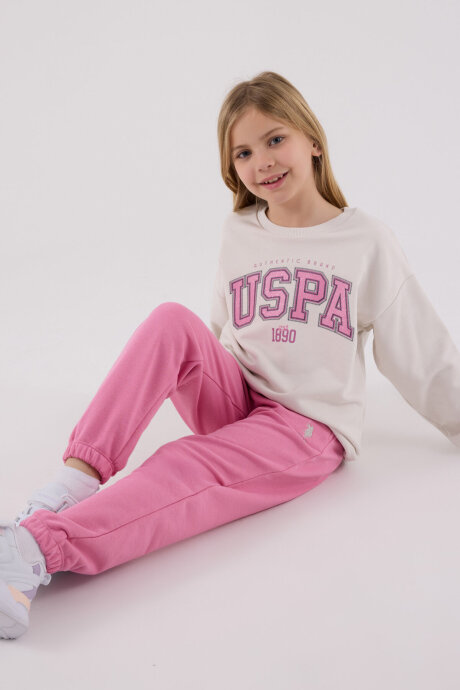 U.S. Polo Assn. Kız Çocuk Pamuklu Kışlık Regular Fit Beyaz Eşofman Takımı US2312-C-V1 - 1