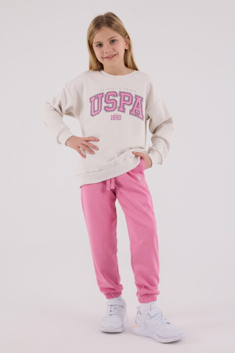 U.S. Polo Assn. Kız Çocuk Pamuklu Kışlık Regular Fit Beyaz Eşofman Takımı US2312-C-V1 - 2