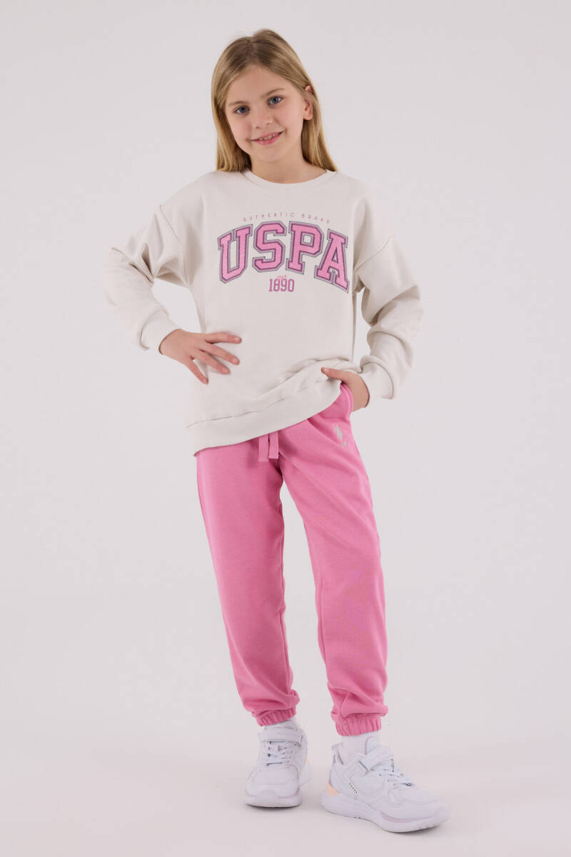 U.S. Polo Assn. Kız Çocuk Pamuklu Kışlık Regular Fit Beyaz Eşofman Takımı US2312-C-V1 - 2