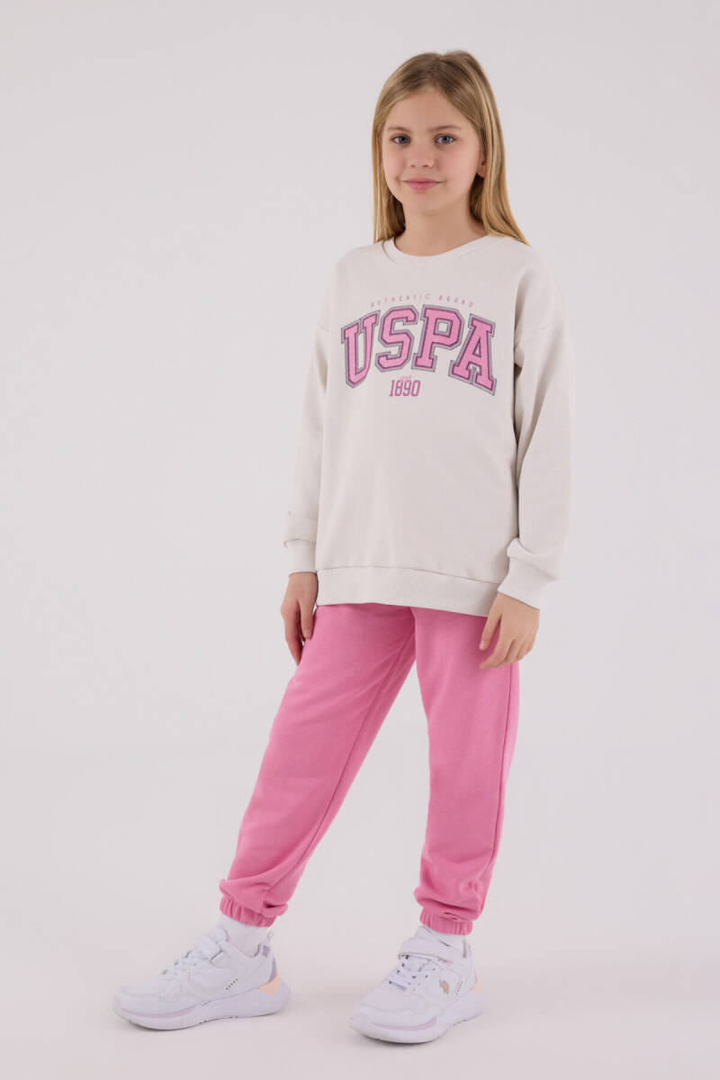U.S. Polo Assn. Kız Çocuk Pamuklu Kışlık Regular Fit Beyaz Eşofman Takımı US2312-C-V1 - 3