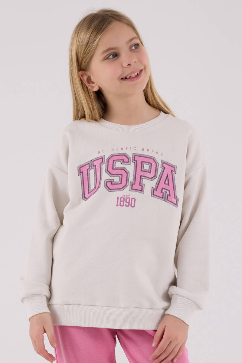U.S. Polo Assn. Kız Çocuk Pamuklu Kışlık Regular Fit Beyaz Eşofman Takımı US2312-C-V1 - 4